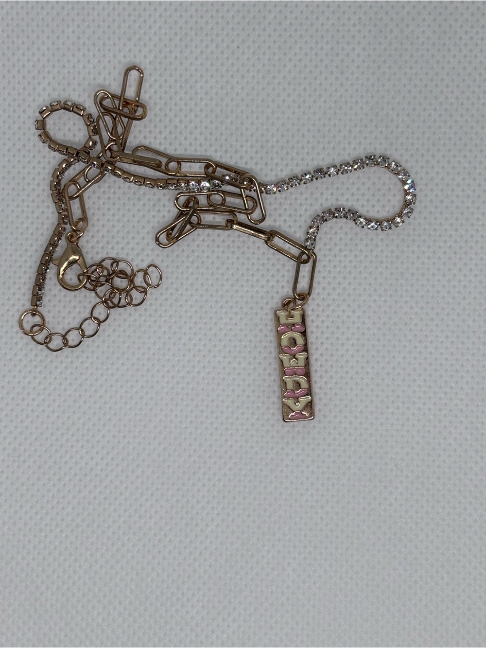 Gold-Tone Bar Necklace with Pink Heart Accents